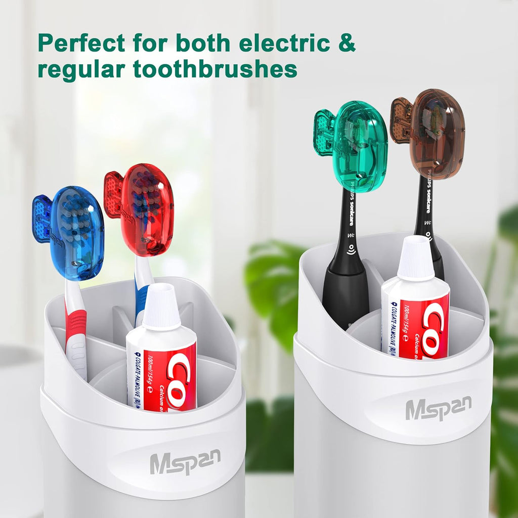 Mspan Toothbrush Head Cover Cap: Tooth Brush Protector Cute Plastic Clip Pod Compatible with Standard & Electric Toothbrush - Travel Case for Traveling & Home - 4 Packs