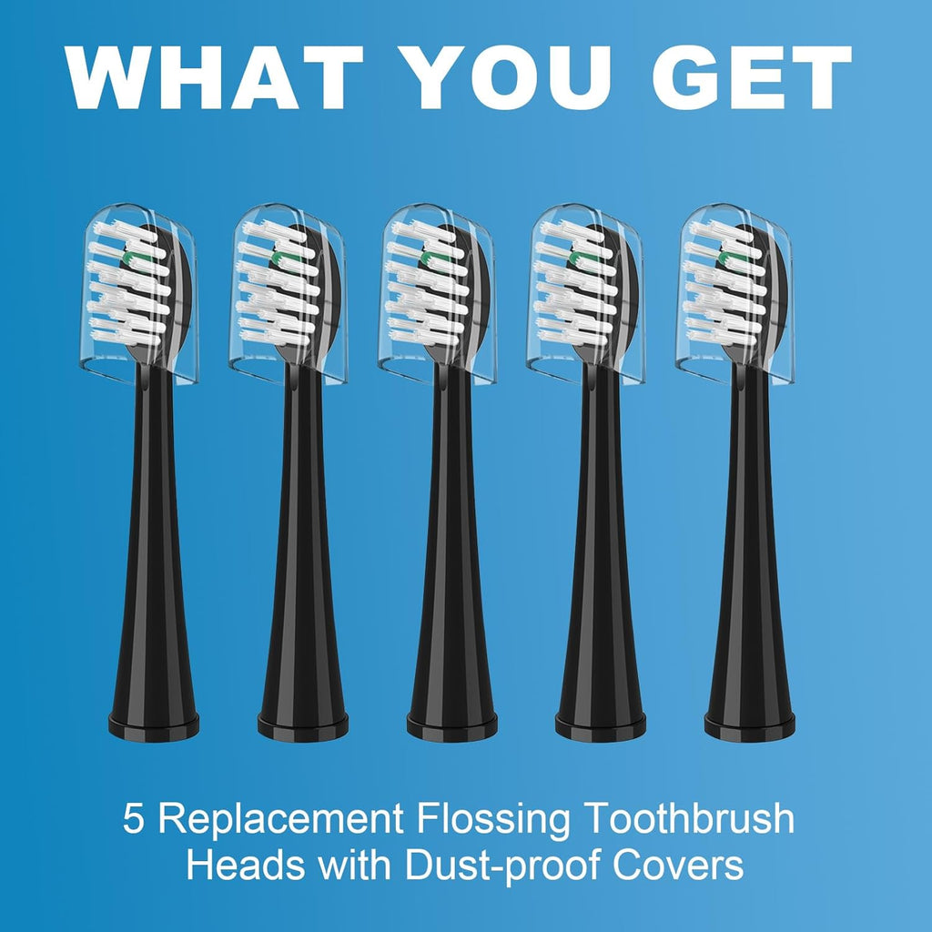 Replacement Brush Heads for WaterPik Sonic-Fusion 2.0 Flossing Toothbrush (SF-03/SF-04) and Sonic-Fusion Flossing Toothbrush (SF-01/SF-02),5 Count Black with Covers