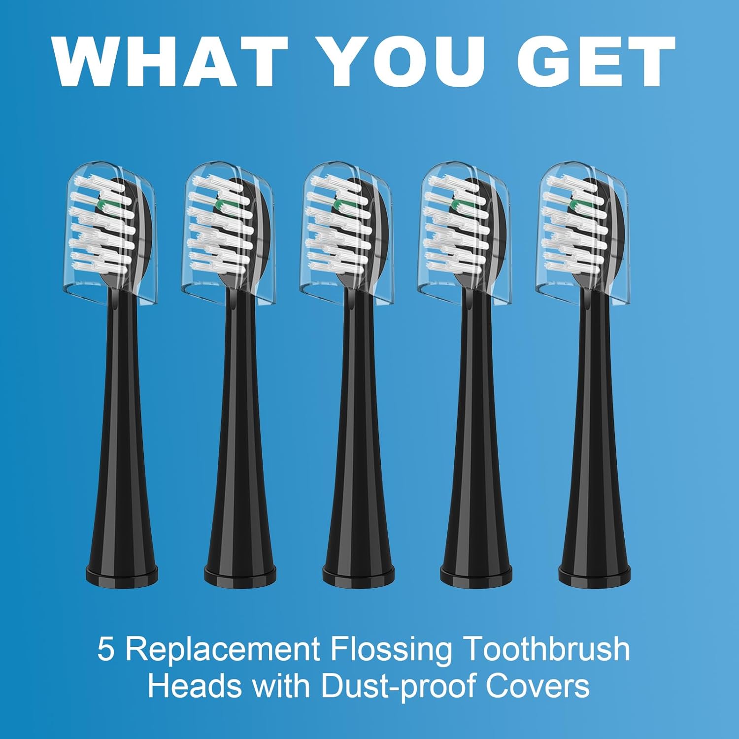 Replacement Brush Heads for WaterPik Sonic-Fusion 2.0 Flossing Toothbrush (SF-03/SF-04) and Sonic-Fusion Flossing Toothbrush (SF-01/SF-02),5 Count Black with Covers