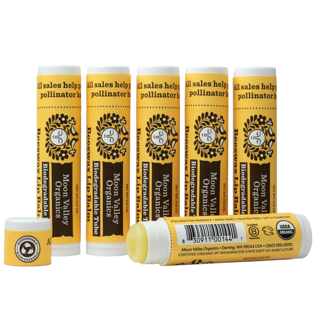 Moon Valley Organics Beeswax Lip Balm for Moisturizing Lips and Cuticles (SWEET HONEY, 6-Pack)