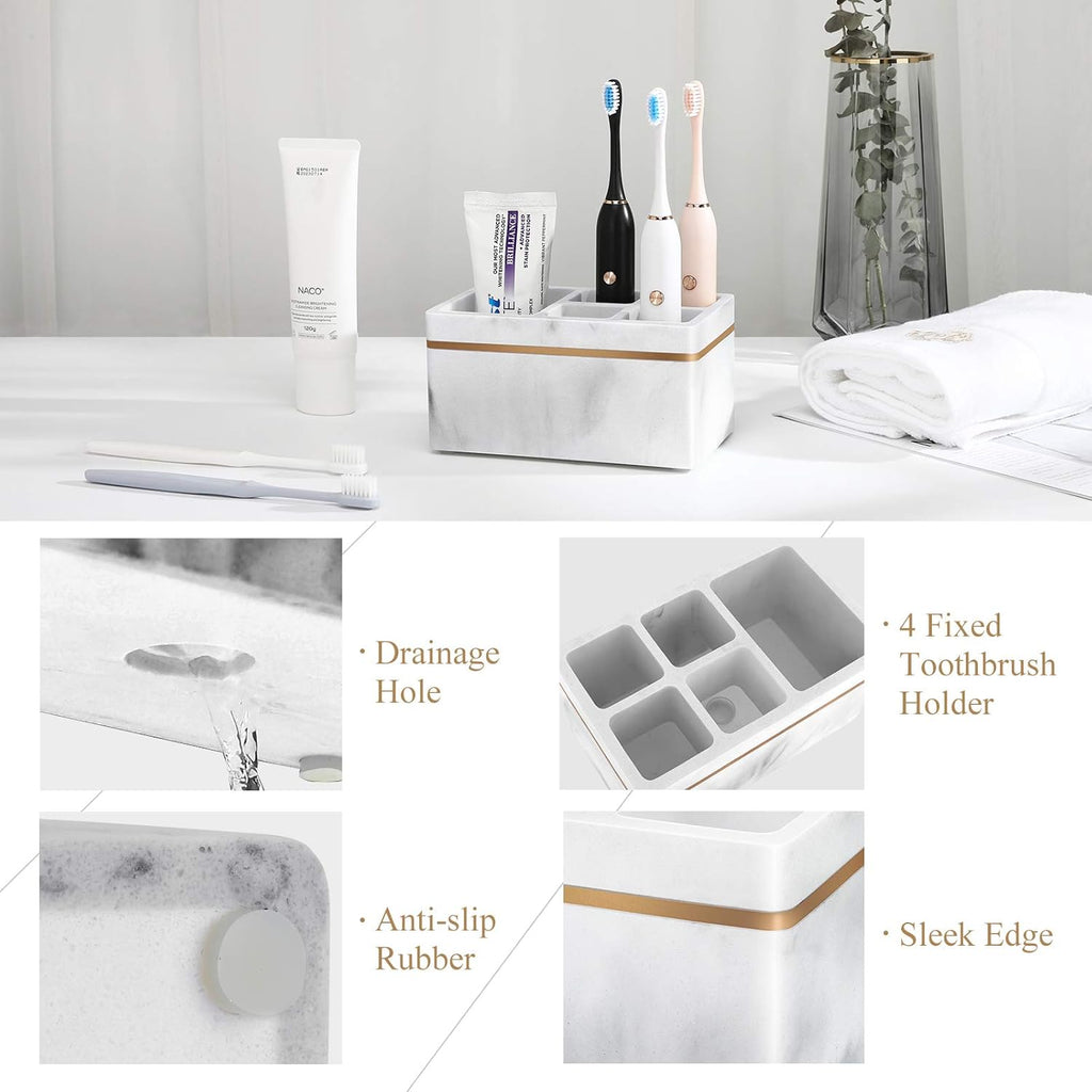 Shinowa Resin Toothbrush Holder, 5 Slots Hygienic Electric Toothbrush Holder Storage Stand Organizer for Toothbrush, Toothpaste, Razor, Gravel White