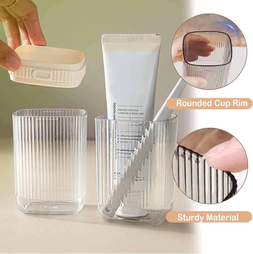 Toothbrush holders travel, Portable Toothbrush Case with Cover, Large Toothbrush Holders for Bathrooms, Travel Toothpaste Container for Camping, Hiking, Gym, Trip and Bathroom (Clear White)