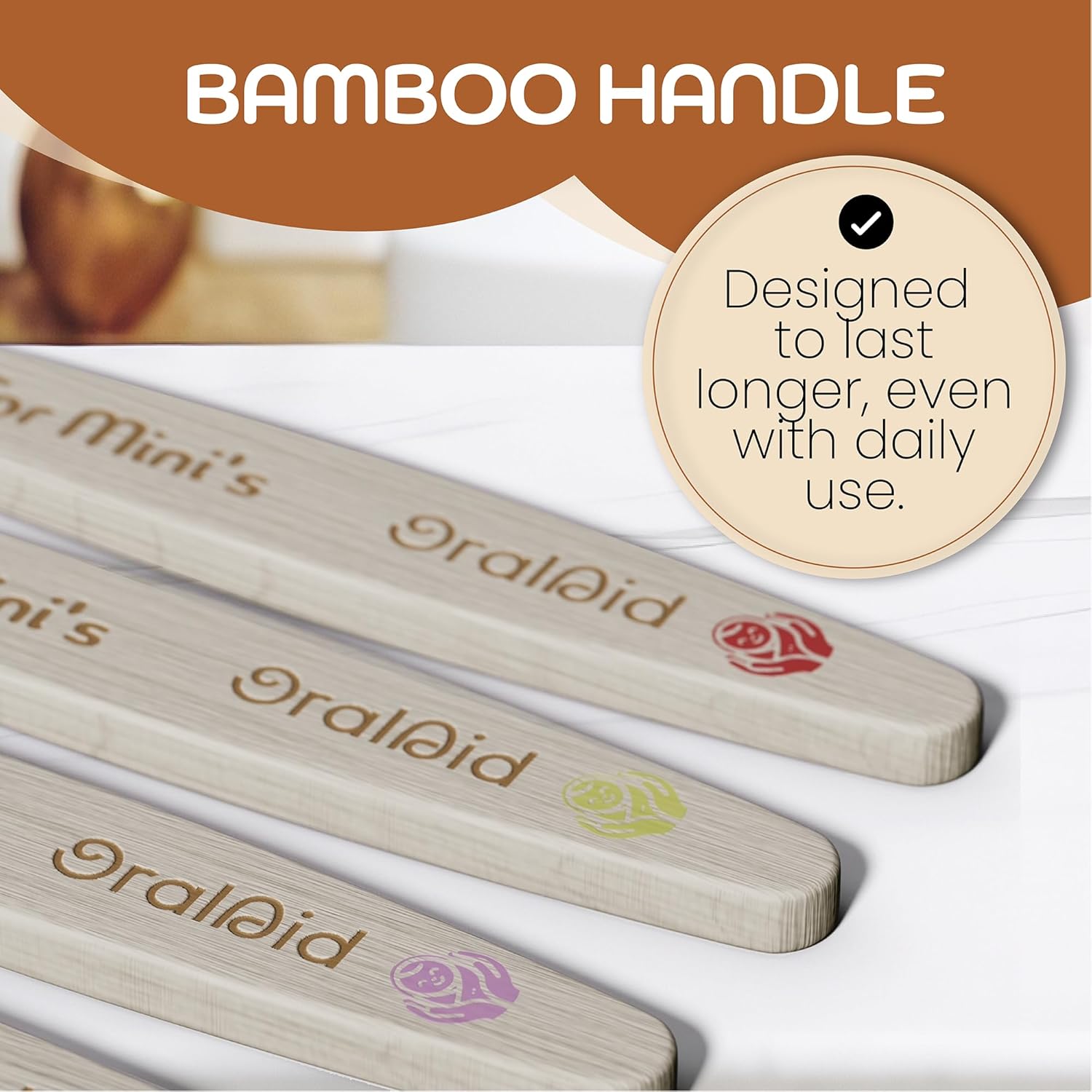 Oral Aid Bamboo Toothbrushes for Baby, Bamboo Handle, Eco-Friendly Baby Bamboo Toothbrush Set, Soft Bristle, Biodegradable Packaging, 4 Pack