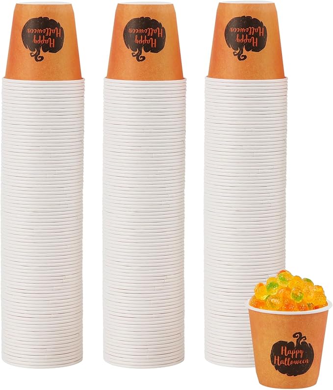 Tamone 300 Pack Halloween Cups 3 oz Bathroom Cups, Small Mouthwash Cups, 3 oz Paper Cups Disposable,3oz Orange Paper Cups for Party, Picnic, BBQ, Travel, Home and Event