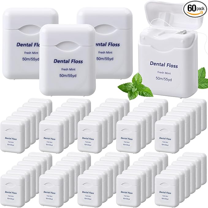 Mimorou 60 Pack Dental Floss Bulk Mint Flavored 50m Each Travel Dental Floss Oral Care for Teeth and Gum Protection(White)