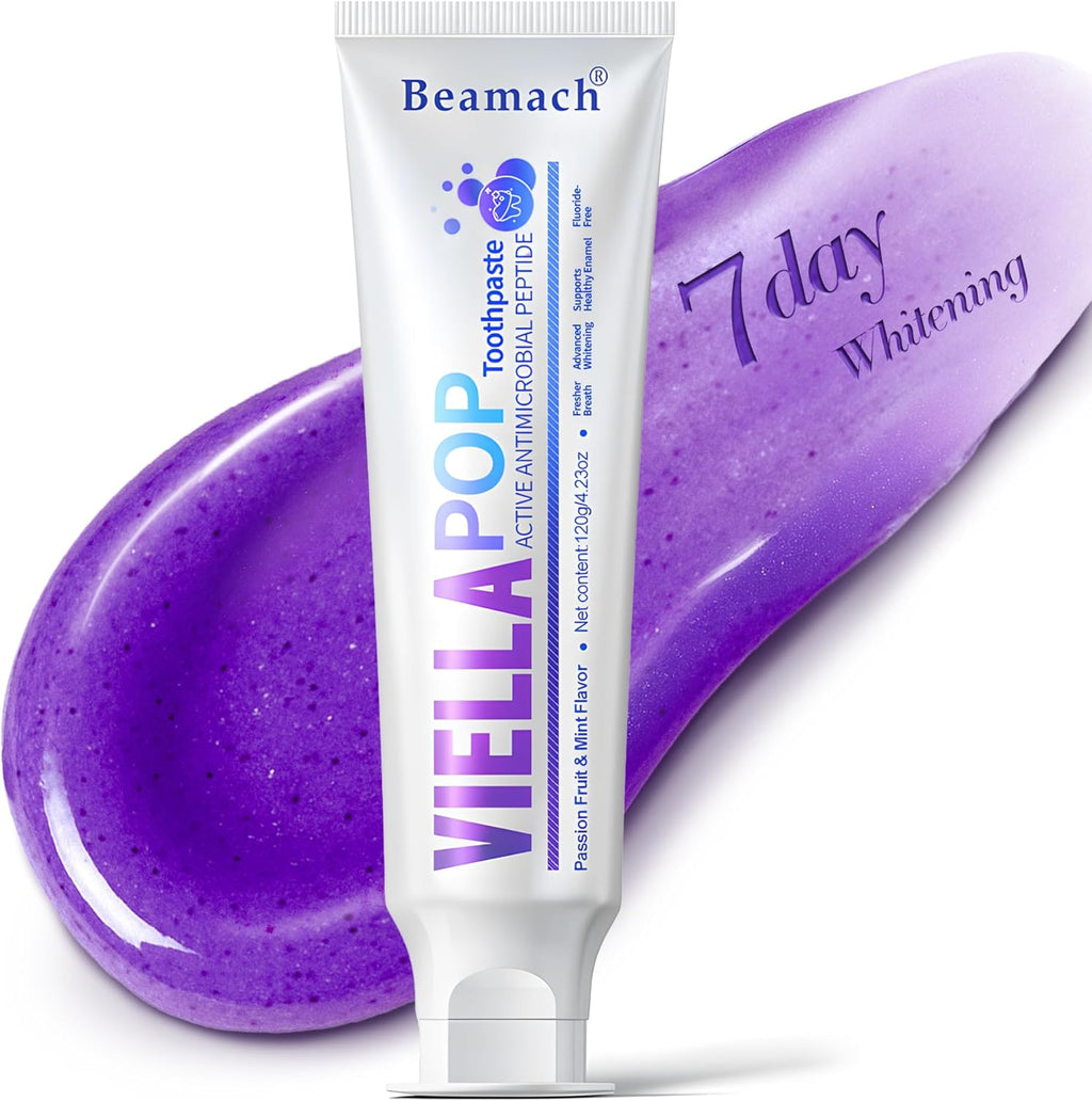 VIELLA POP Purple Toothpaste, Active Antimicrobial Peptide Purple to Blue Foam Whitening Toothpastes with Niacinamide, Fluoride Free, Passion Fruit & Mint Flavor, Appropriate for Sensitive Teeth (1)