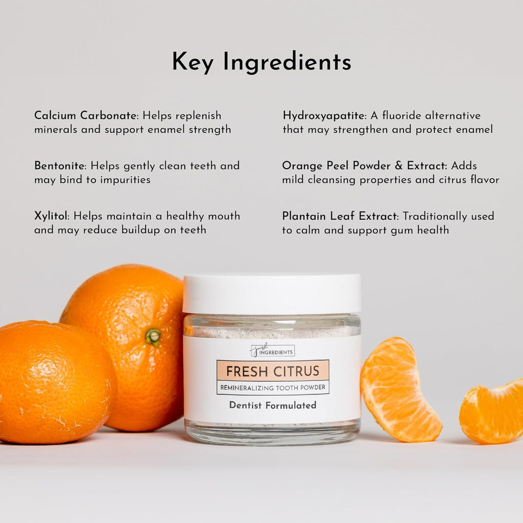 Remineralizing Tooth Powder – Fluoride-Free Oral Care – Gently Cleans & Whitens – Supports Strong Teeth & Fresh Breath – Vegan, Non-GMO, Made with Clean Ingredients (Regular, Fresh Citrus)