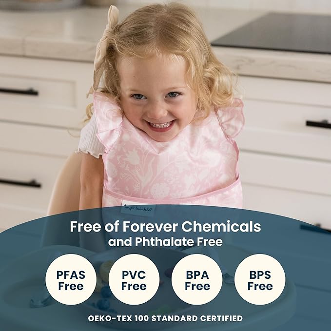 Tiny Twinkle Mess-Proof Baby Bibs for Eating | Waterproof, Wipeable Toddler Bibs with Catch-All Pocket | Feeding Bibs for Girls & Boys(3 Pack,Unicorn)