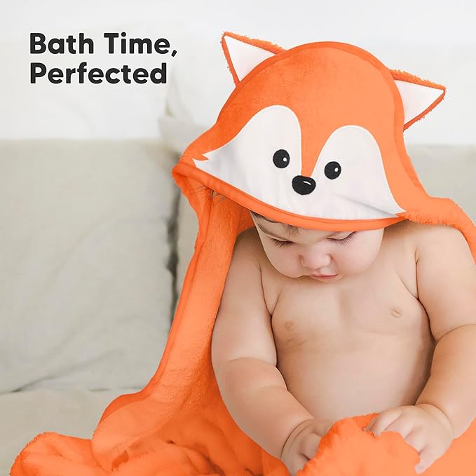 KeaBabies Hooded Baby Towel for Newborn - Viscose Derived from Bamboo Large Baby Bath Towels with Hood for Boys, Girls, Toddler, Extra Absorbent & Soft Newborn Bath Essentials (Fox, Petite)