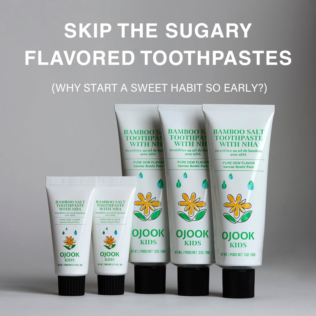 Kids Fluoride Free Bamboo Salt Toothpaste with nHA - Pure Dew | Nano Hydroxyapatite, Remineralizing, Strengthening Enamel for First Teeth, Safe to Swallow (3oz)