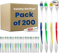 200 Toothbrushes Bulk Wholesale Quantity Standard Size, Dental Care Toiletries, Medium Soft Bristles, Individually Wrapped, Homeless Care, Disposable Use, Hotels, Travel