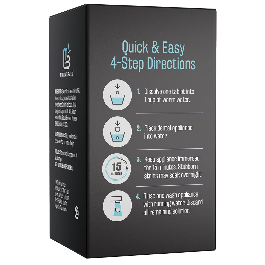 Coffee and Tea Retainer Cleaner Tablets, Removes Odors, Stains, and Plaque, 4-Month Supply, Denture Cleanser for Caffeine Enthusiasts, 120 Tablets by M3 Naturals