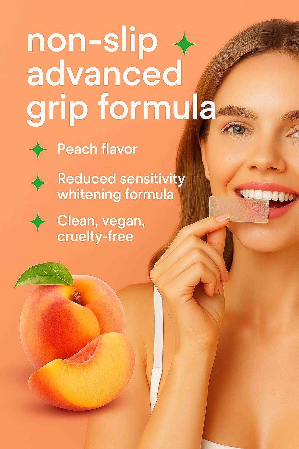 Pap Teeth Whitening Strips – Peach and Watermelon Flavor | Enamel-Safe, Sensitivity-Free Whitening, Gentle Daily Use, 28 Strips (14 Treatments) (Peach)