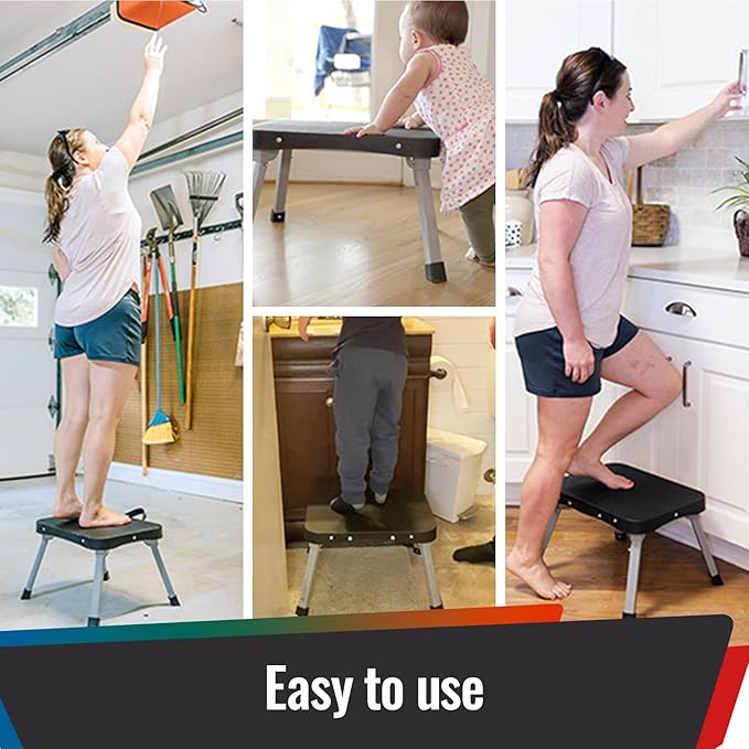 11" Folding Step Stool, Non-Slip 16x12 Large Platform, Portable Compact Sturdy 1-Step Stools for Kids Adults Seniors at Indoor Outdoor - Durable & Safe (11 inch, Black)