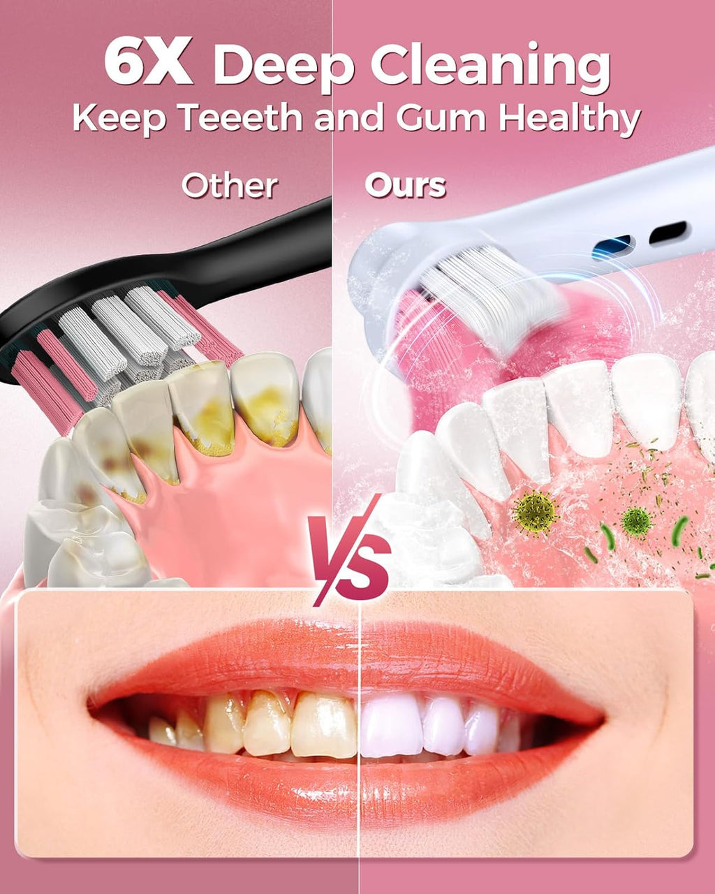 TEETHEORY Rotating Electric Toothbrush for Adults with 8 Brush Heads (2 Types), 4 Modes Deep Clean Electric Toothbrush with Rechargeable Power and 2 Min Smart Timer (2- Cherryblompink, p1)