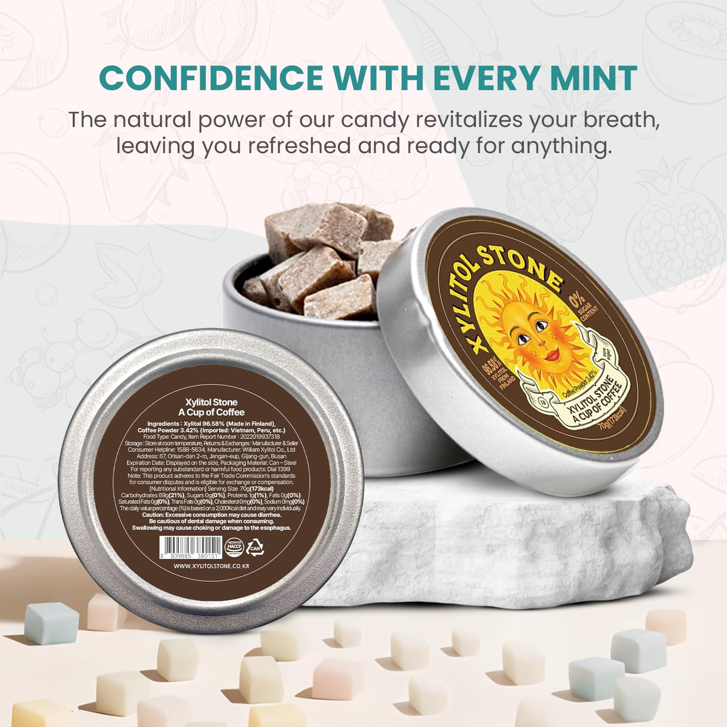 Xylitol Stone Sugar Free Candy - Vegan & Keto Friendly Unique Hard Candy Sugar-Free - 100% Natural Flavor Candies - Gluten Free & Non-GMO Breath Freshener Low Calorie Mints - Coffee (Pack of 1)