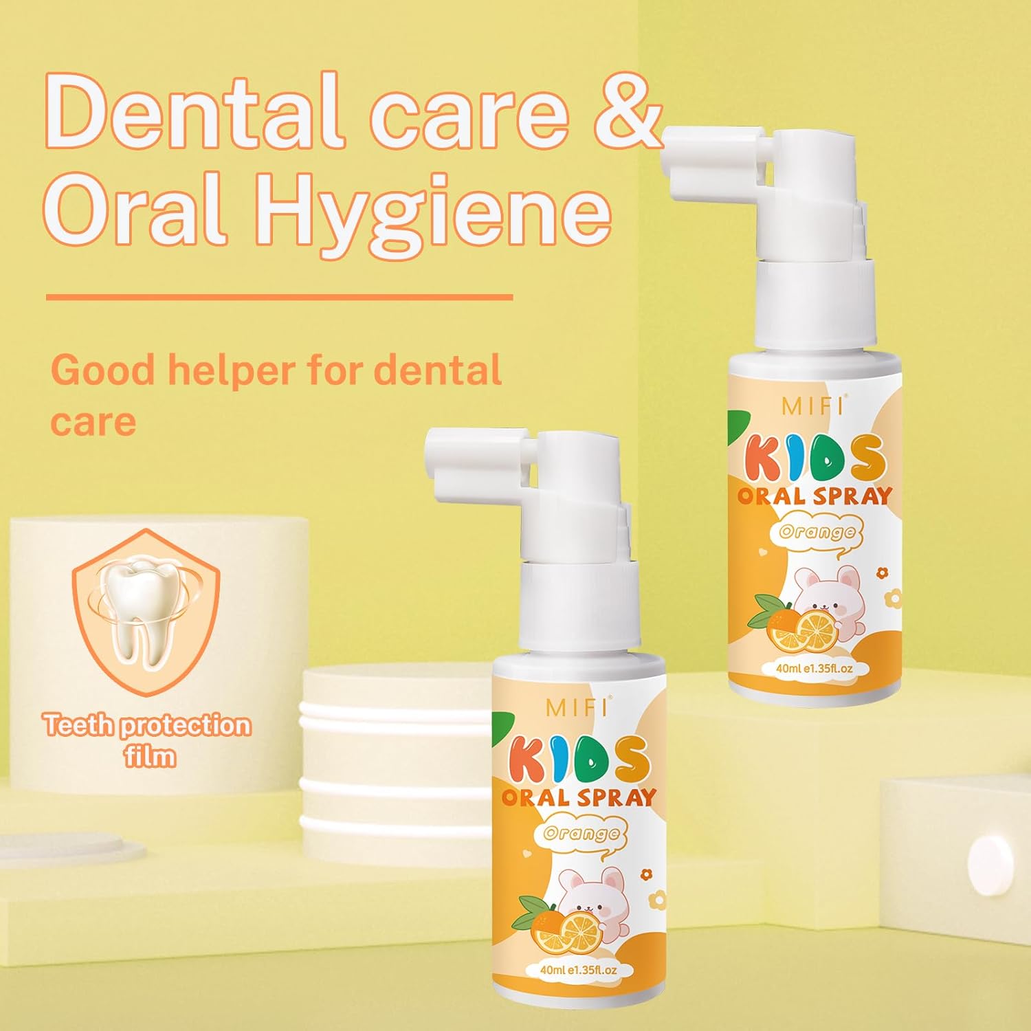 PEGO Kids Oral Spray, Toddler Toothpaste Helper for Fresh Breath,Fruit-Flavored & Portable, for Baby's Daily Oral Care (2Pack, Orange)