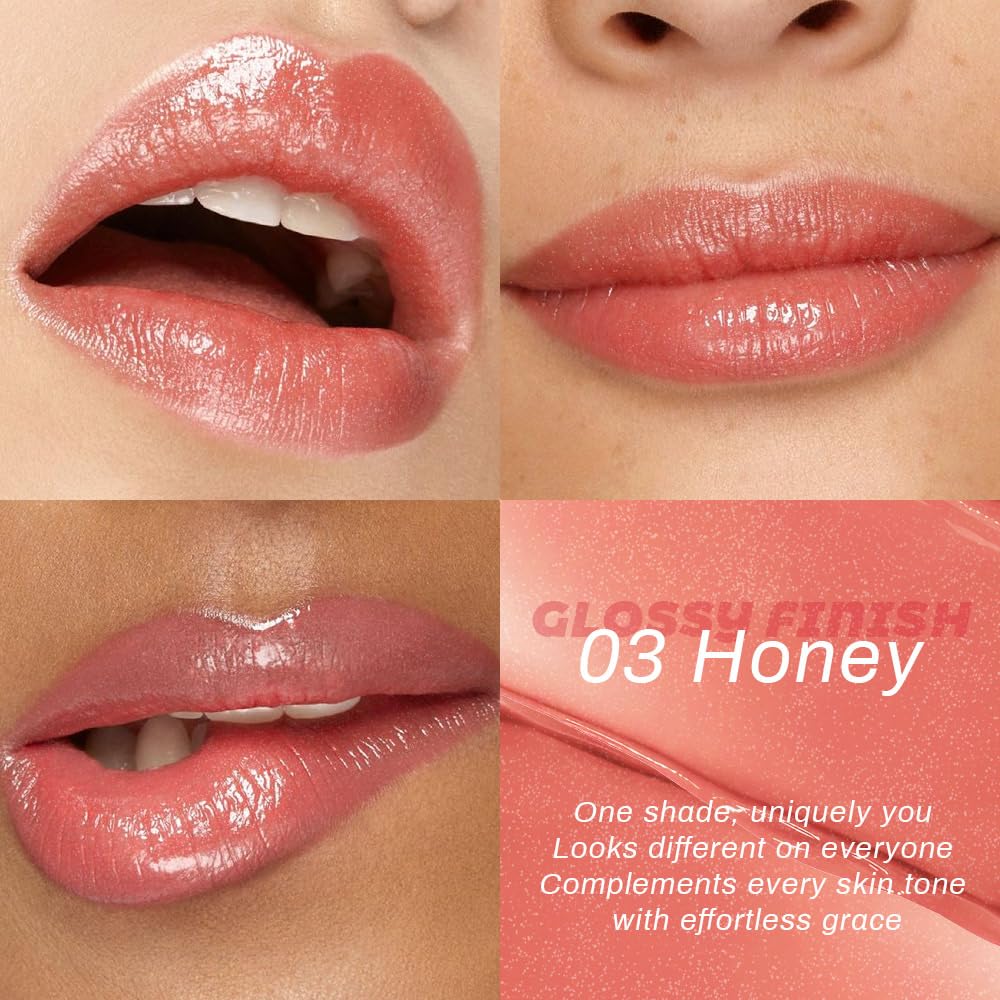 Kaely Honey Lipstick Tinted Lip Balm, Hydrating Shine Lipstick for Women Dry Lips, Moisturizing Nourishing Glossy Lip Gloss Stain Makeup, Sheer Lightweight, Vegan & Cruelty-Free, 03