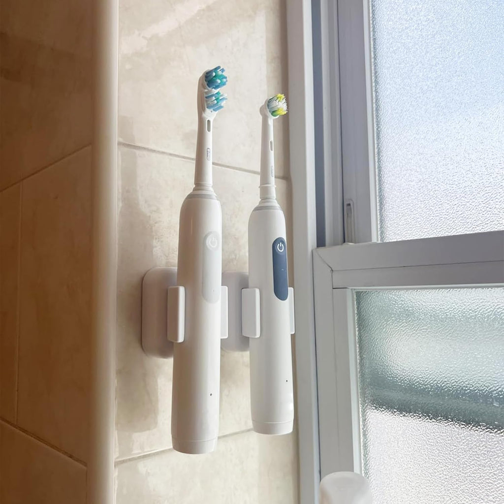 Wall Mounted Toothbrush Holder–Self-Adhesive Electric Toothbrush Organizer for Bathroom, No Drilling, Space-Saving, Multi-Function for Dorms & Kitchens (2)
