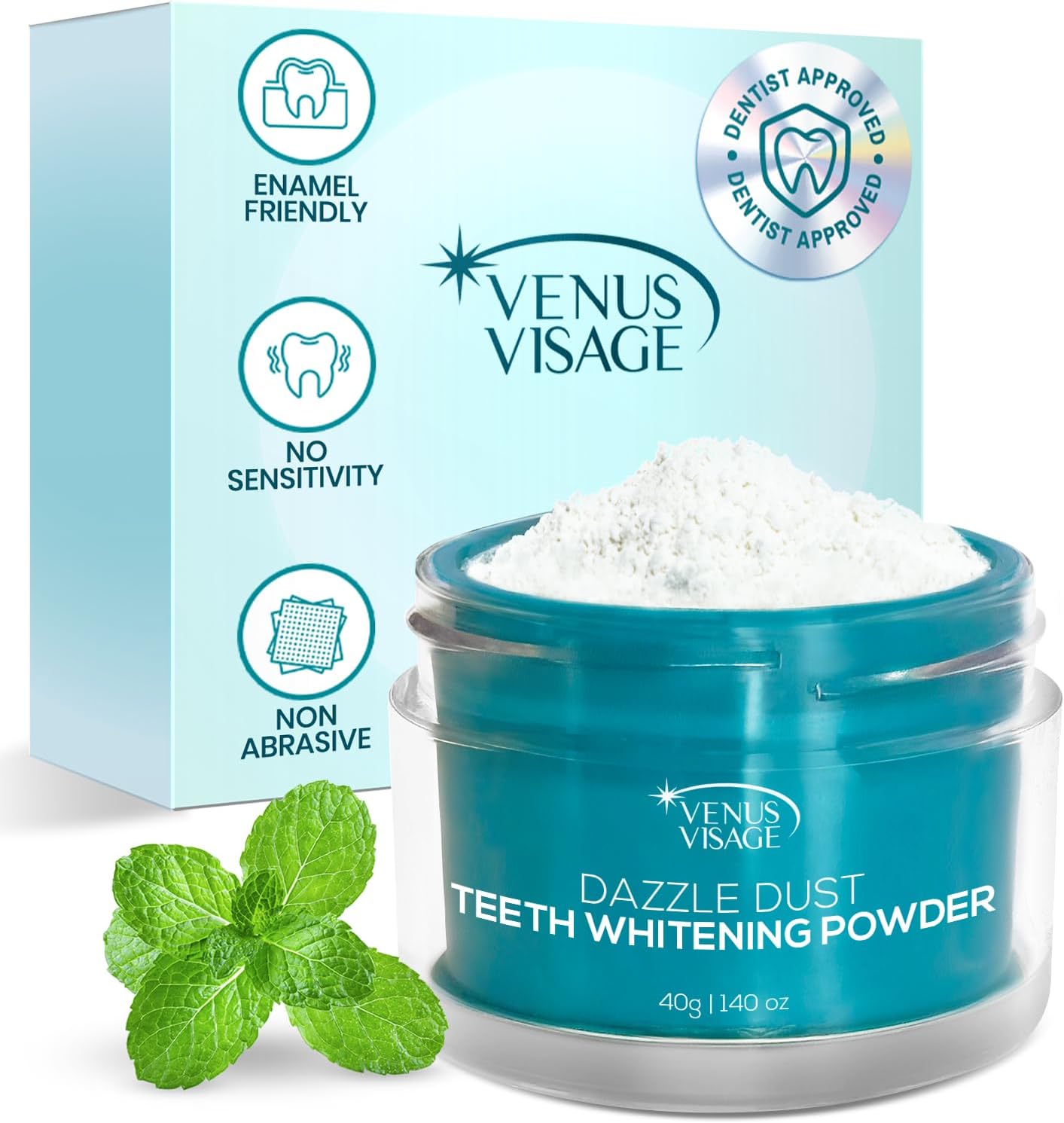 Venus Visage Dazzle Dust Teeth Whitening Powder - Enamel-Safe Toothpaste Powder for Stain Removal (40 g/140 oz)