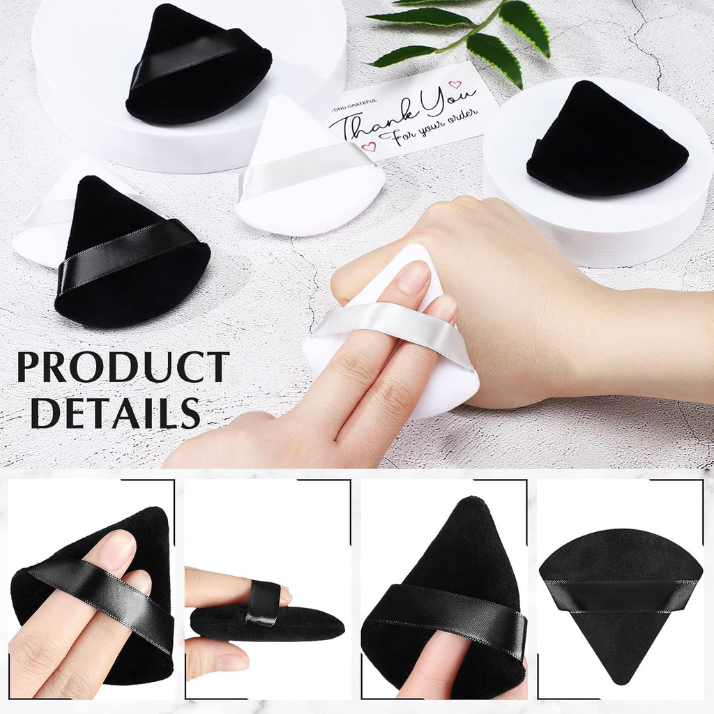 Suclain 48 Pcs Velour Triangle Powder Puff Soft Velour Makeup Puff for Face Powder Makeup Triangle Sponges for Wet and Dry Cosmetic Foundation Loose Mineral Body Tool(Black, White)