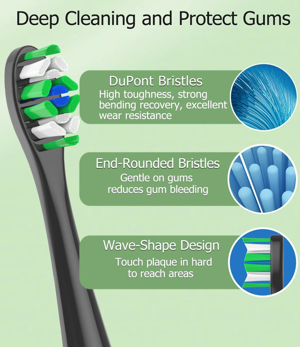 Replacement Toothbrush Heads Compatible with AquaSonic Black Series Vibe Series Duo Pro Elite Series Electric Toothbrush, 12 Count, Black