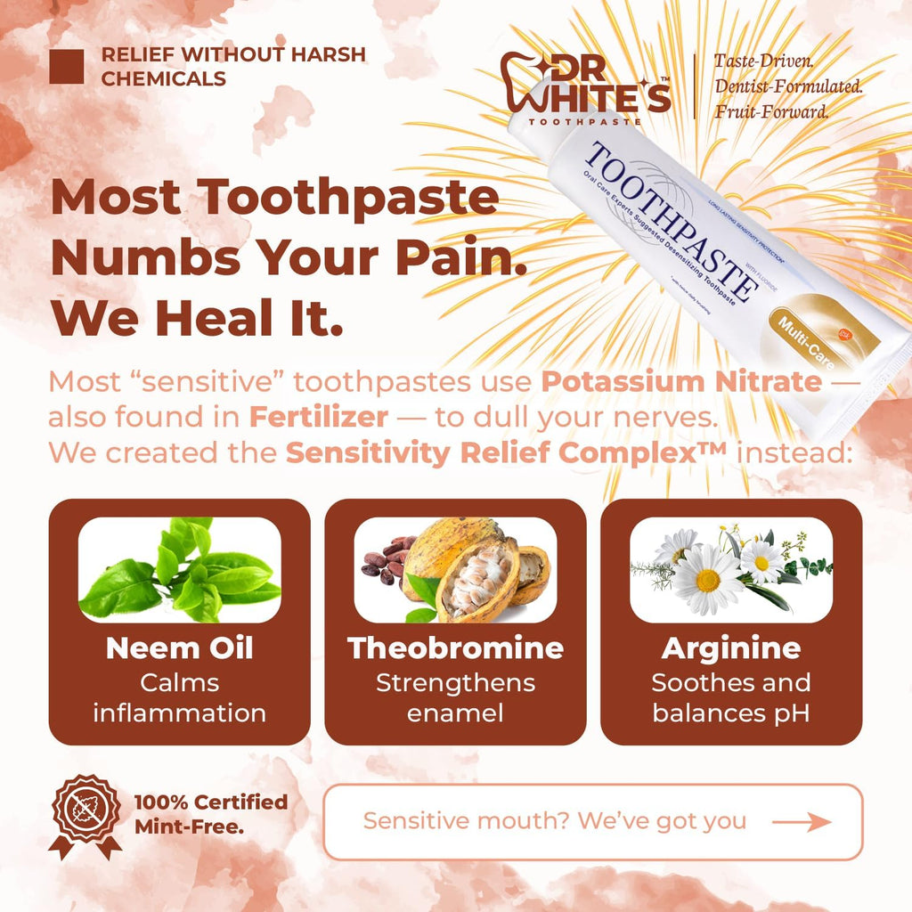 Dr. White’s Fluoride-Free nHA Toothpaste 2-Pack; Dentist-Formulated, Nano Hydroxyapatite + Xylitol, Sensitivity Relief Complex™, Mint-Free, Enamel Safe, Swallow-Safe (3.5 Oz, Sweet Peach)