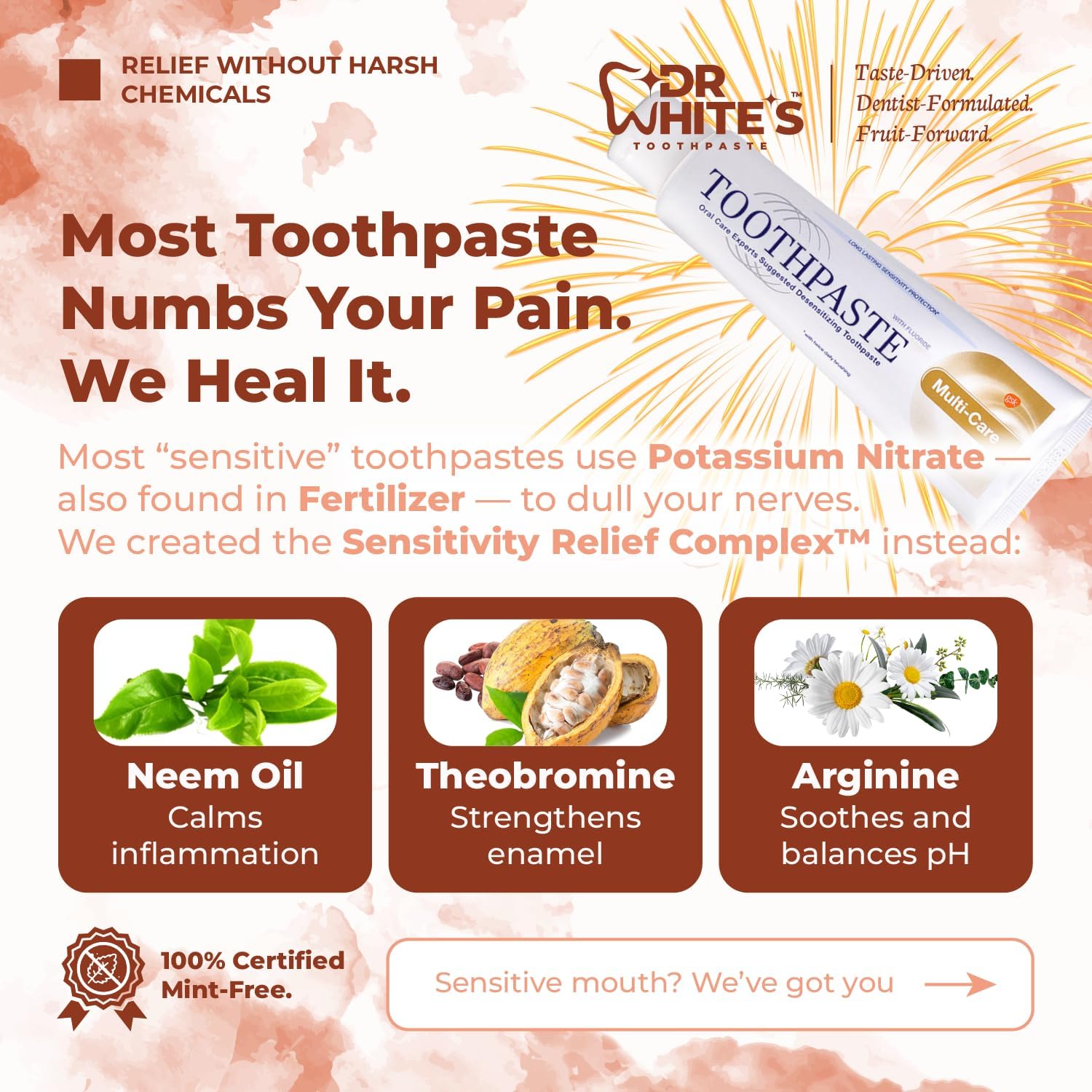 Dr. White’s Fluoride-Free nHA Toothpaste 2-Pack; Dentist-Formulated, Nano Hydroxyapatite + Xylitol, Sensitivity Relief Complex™, Mint-Free, Enamel Safe, Swallow-Safe (3.5 Oz, Sweet Peach)