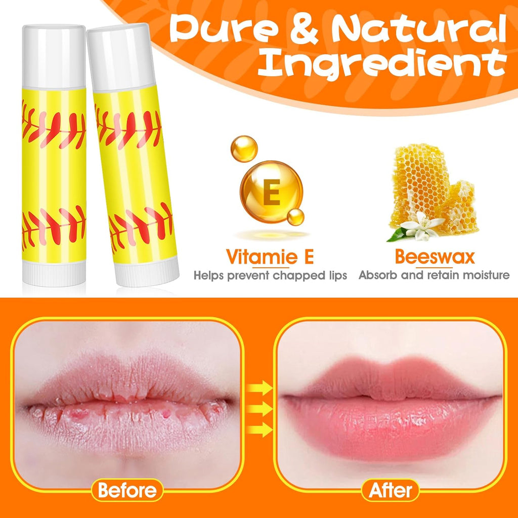 12Pack Softball Lip Balm for softball theme party Bulk Gifts,Beeswax Moisturizing Lip balm,Vanilla Flavor Plumping Chapstick for softball Team Girls kids Men Women Sports Lovers
