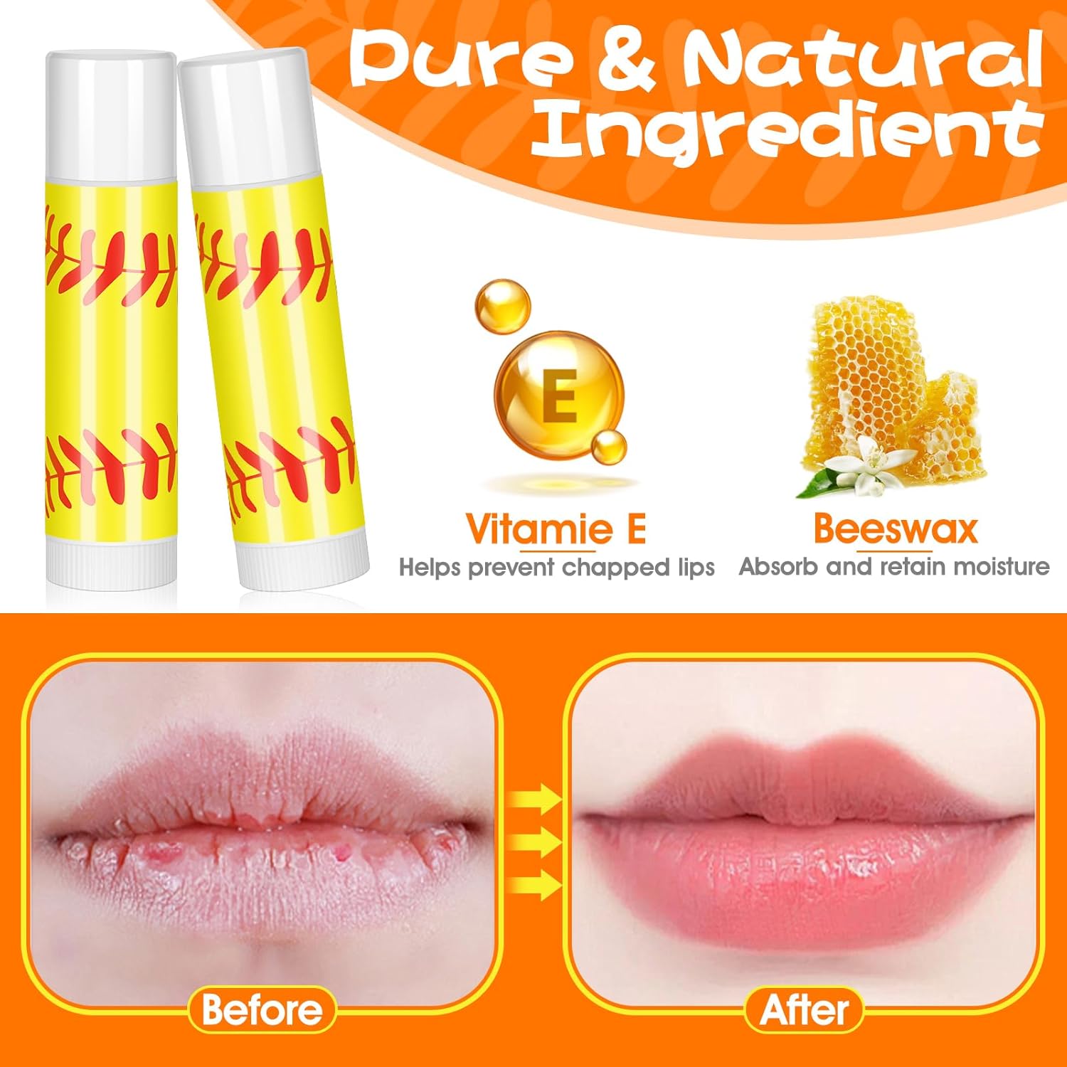 12Pack Softball Lip Balm for softball theme party Bulk Gifts,Beeswax Moisturizing Lip balm,Vanilla Flavor Plumping Chapstick for softball Team Girls kids Men Women Sports Lovers