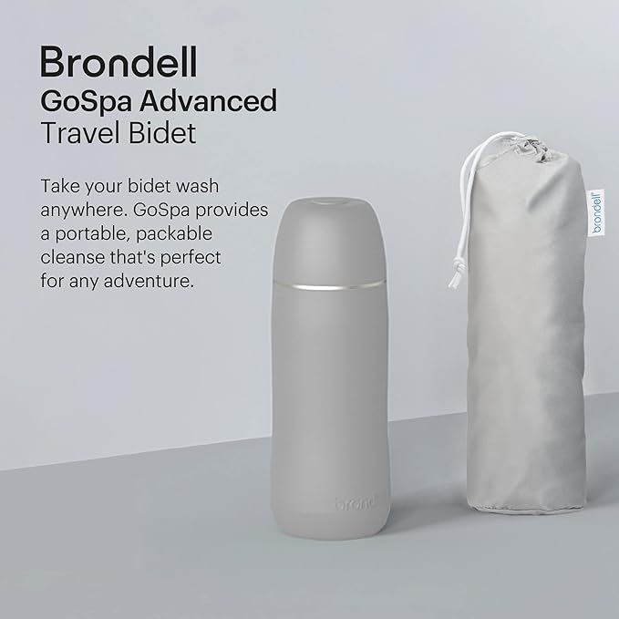 Brondell GoSpa Advanced Portable Bidet for Travel–Pop-Up Nozzle System –High-Quality Compact Bidet with Discreet Travel Bag for Convenient Storage–400mL, Gray