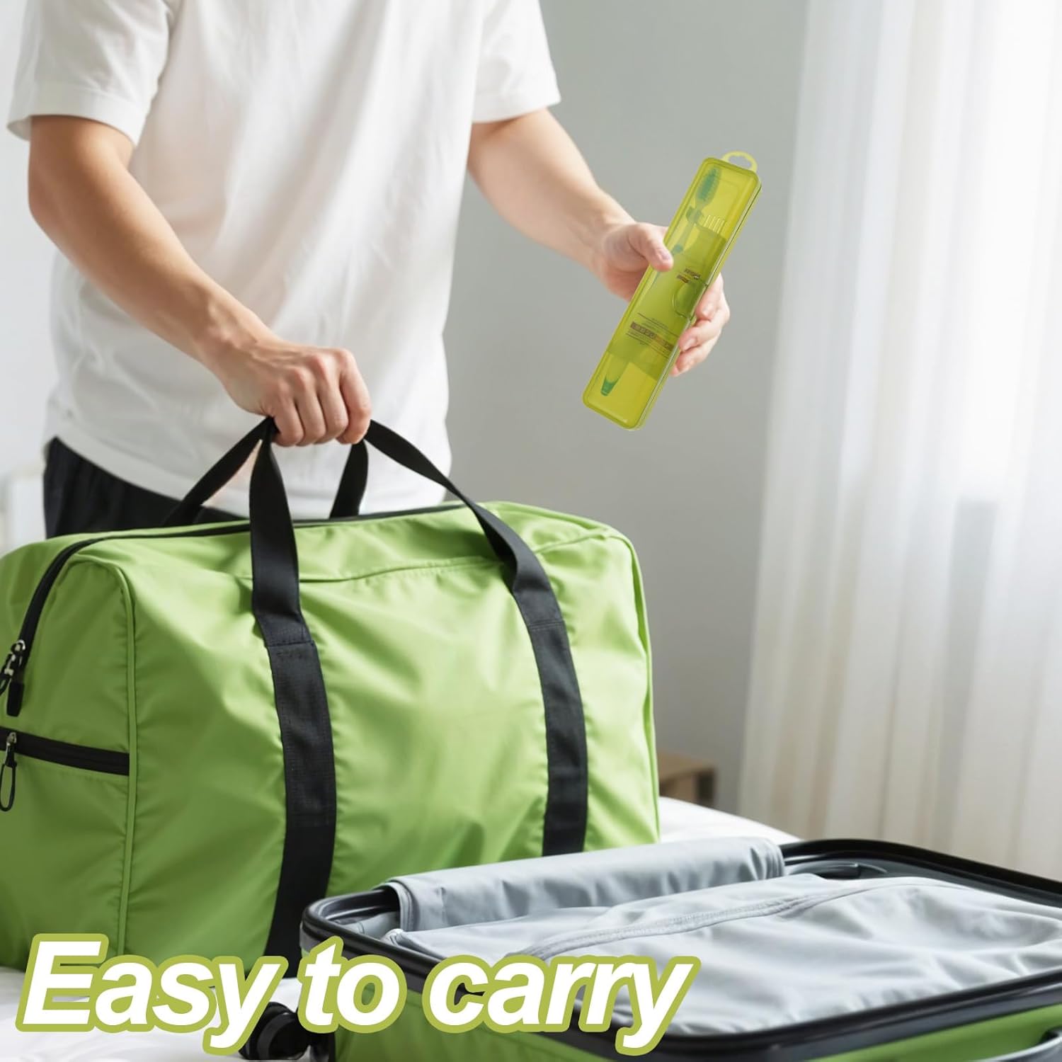 2 Pack Toothbrush Holders Travel Case,Toothbrush Holders for Travel 7.9 x 1.8 x 1.1 In,Portable Plastic Toothbrushes Travels Holder with Secure Seal, Yellow & Green