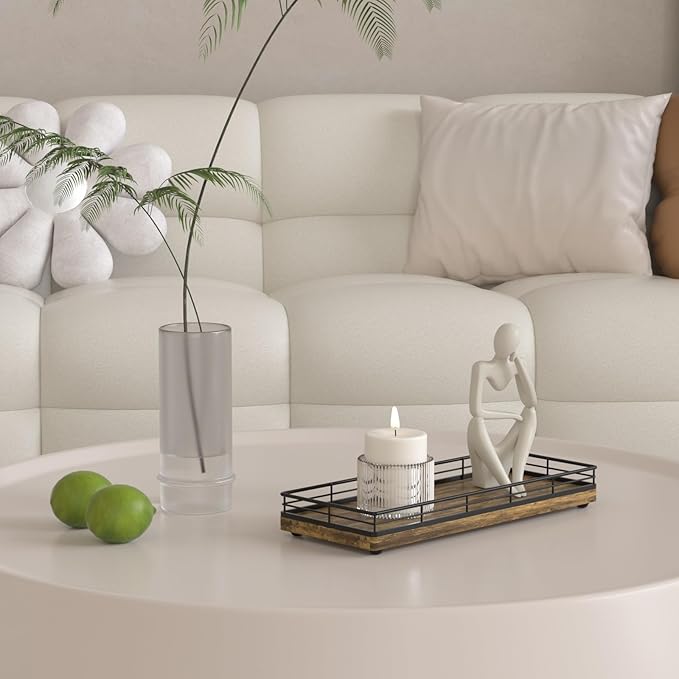 Rustic Bathroom Toilet Tank Tray, 11.2" Wood Toilet Paper Storage Basket Back of Toilet Basket Organizer, Vanity Tray for Perfume Makeup Candle Kitchen Counter Coffee Table Decor