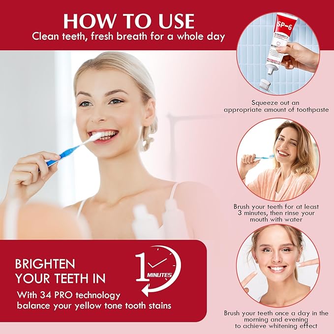 PATO Sp-6 Probiotic Whitening Toothpaste Set - Deep Cleaning Stain Removal, Teeth Protection & Fresh Breath, Mint Flavor for Enhanced Dental & Oral Health (Pack of 2)