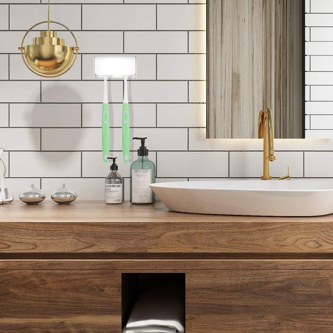 2 Pcs Toothbrush Holder Wall Mounted with Cover for Bathroom, 2 Slots Toothbrush Storage Organizer for Shower, Self Adhesive Toothbrush Hanger Rack for Dorm, Cabinet