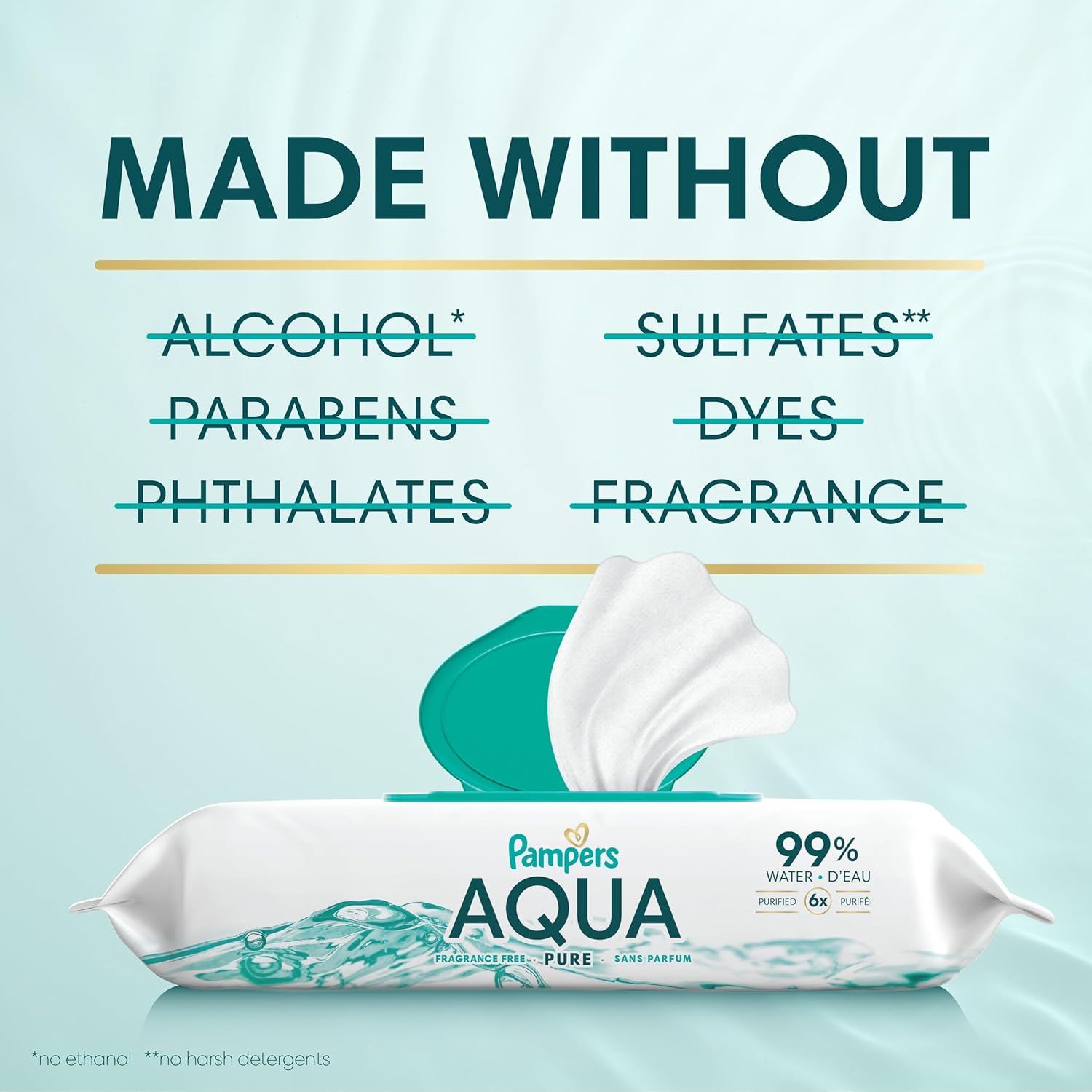 Pampers Aqua Pure Baby Wipes, 99% Water, Fragrance Free, 336 Baby Wipes Total (6X Flip-Top Packs) [Packaging May Vary]