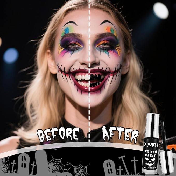 Professional Halloween Black Tooth Paint, Temporary Black Tooth Paint，Decayed Rotten Cruddy Missing Teeth Makeup, Perfect for Cosplay, Halloween Makeup, Theater, Costume Party