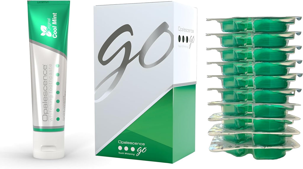 Opalescence Whitening Bundle - Opalescence Go 10% Hydrogen Peroxide Prefilled Whitening Trays and Whitening Toothpaste - Mint Flavor 5194-5166