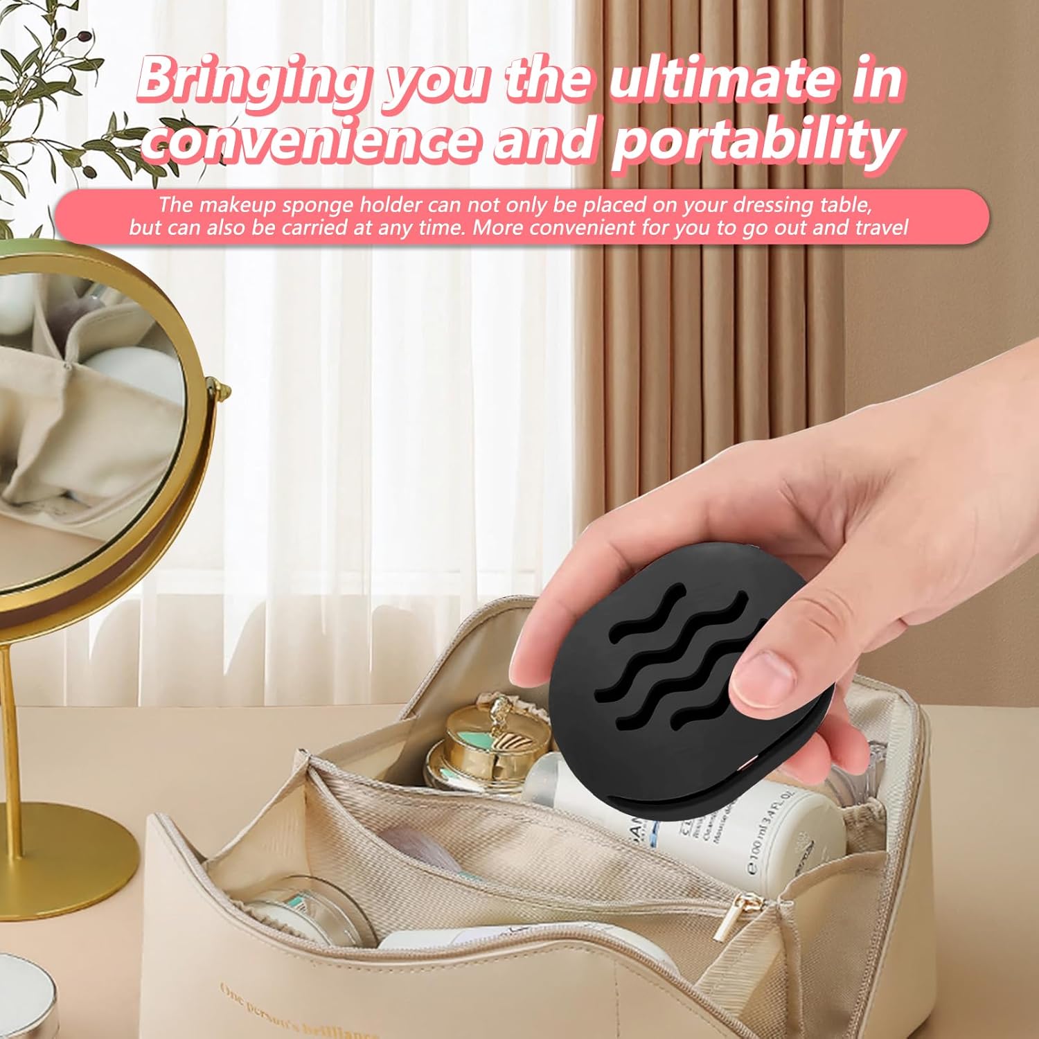 Makeup Sponge Holder Makeup Holder Beauty Blender Bolder Makeup Silicone Makeup Sponge Case Breathable Make Up Sponge Case Makeup Bag Essentials Suitable for Business or Travel（Black）