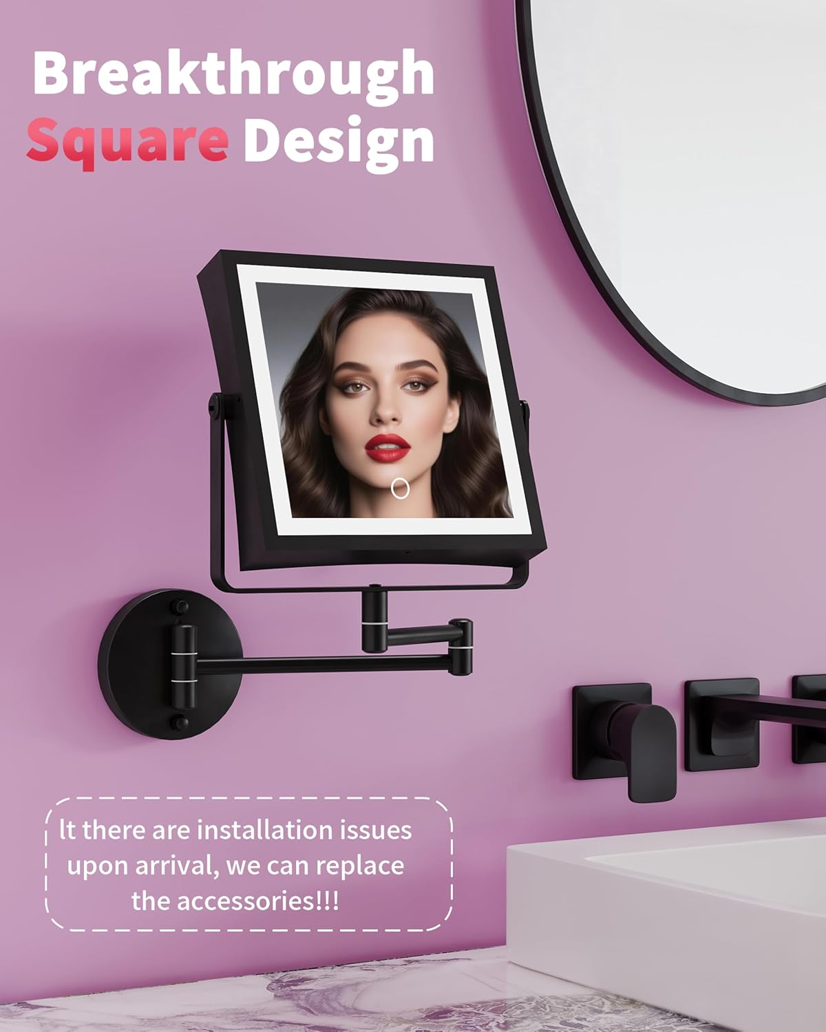 Rechargeable Wall Mounted Makeup Mirror with Lights, 4000mAh Double Sided 1X/10X Magnifying Vanity Mirror with 3 Color Lights, Touch Dimmable, 360° Extension Foldable Arm (Matte Black)