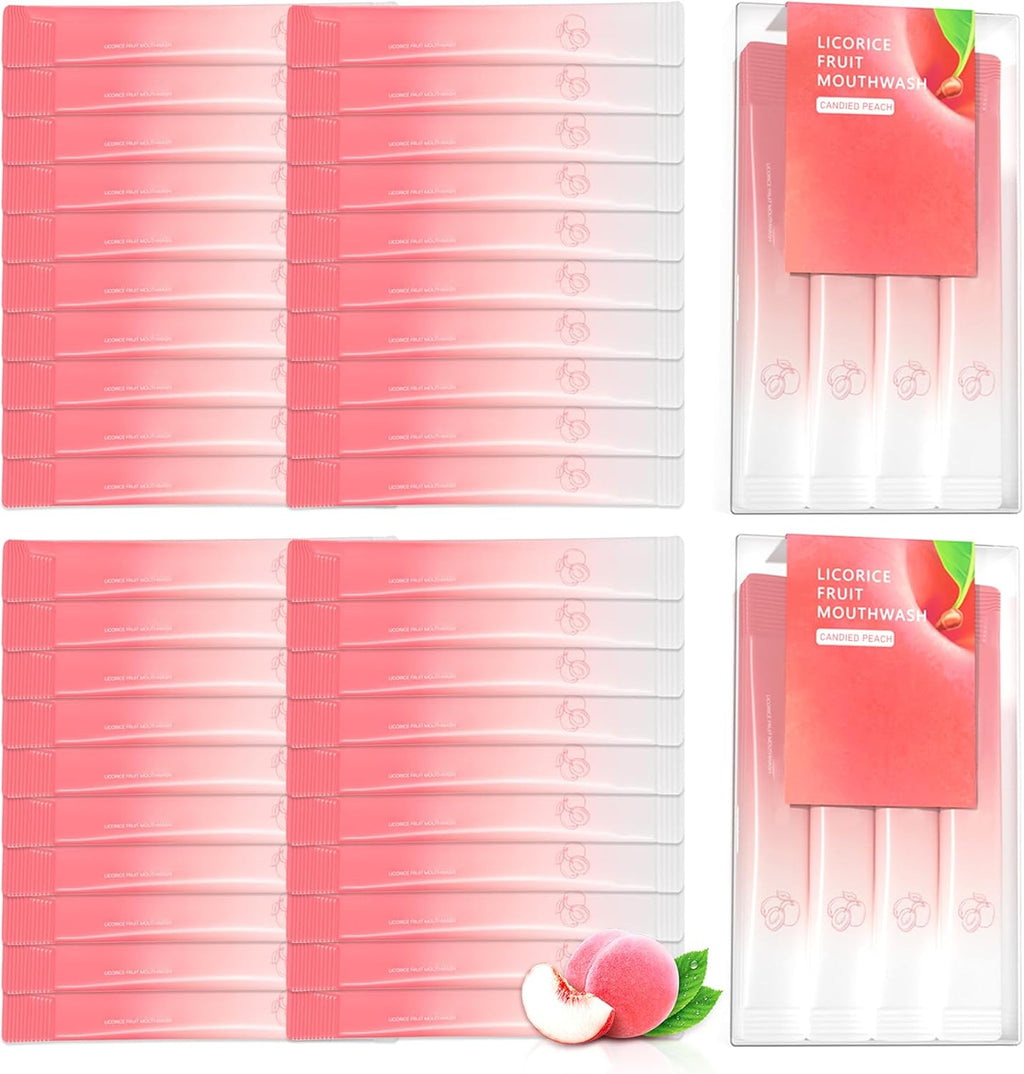 40PCS Peach Oral Care Travel Mouthwash,Fresh Breath Travel Size Mouthwash,Individually Wrapped Mini Mouth Wash,Refreshing Oral Mouth Rinse,Oral Cleaning Mouth Wash for Adults