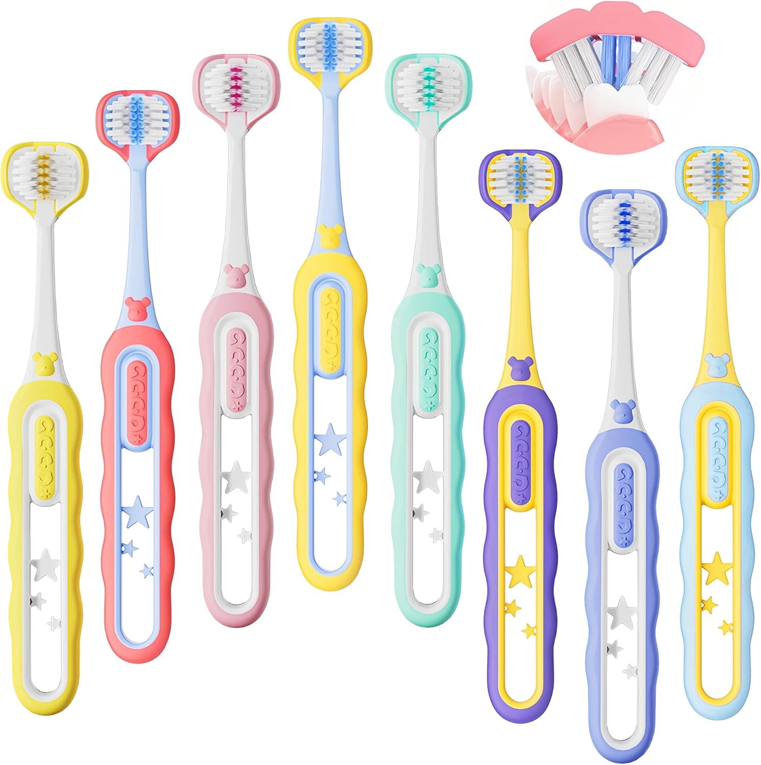 Toddler Toothbrush 8 Pack, Soft Baby Toothbrush Efficient 3 Sided Kids Tooth Brush for Ages 1-12 Years, Infant Training Tooth Brush Complete Tooth and Gum Care, Easy to Grip(Patent)