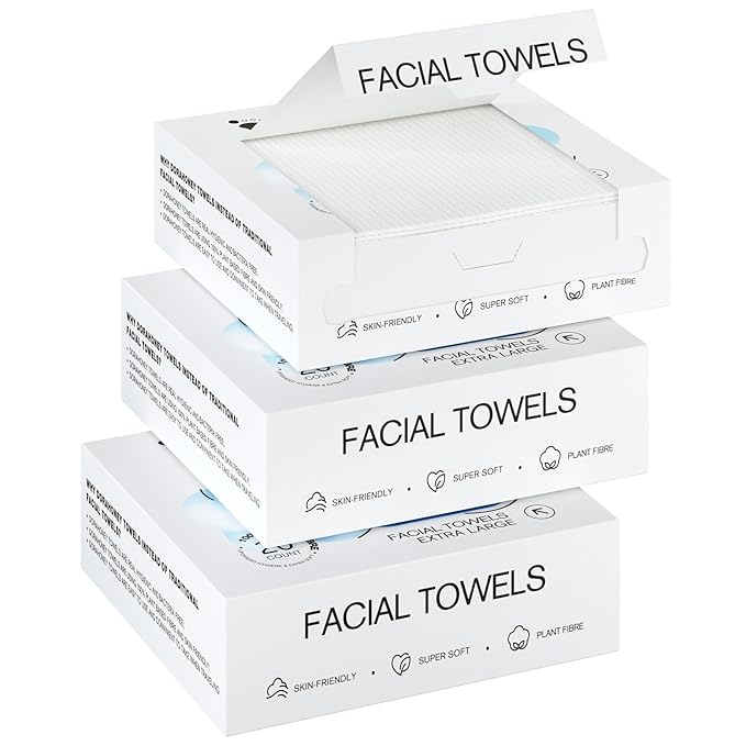 Disposable Face Towels Travel, 12"×12" Extra Large Face Towelettes, Ultra Soft Facial Towels for Sensitive Skin, Makeup Remover Dry Wipes, 60 Count (3 Packs of 20)