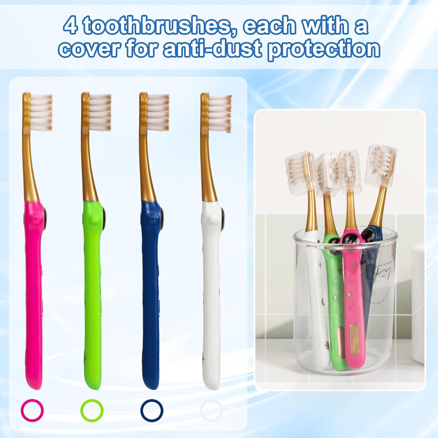 Toddler Toothbrush, Kids Toothbrush, Galactic Adventures Style, Toddler Age 2-4 and Up, Soft Bristles with Caps, Pack of 4