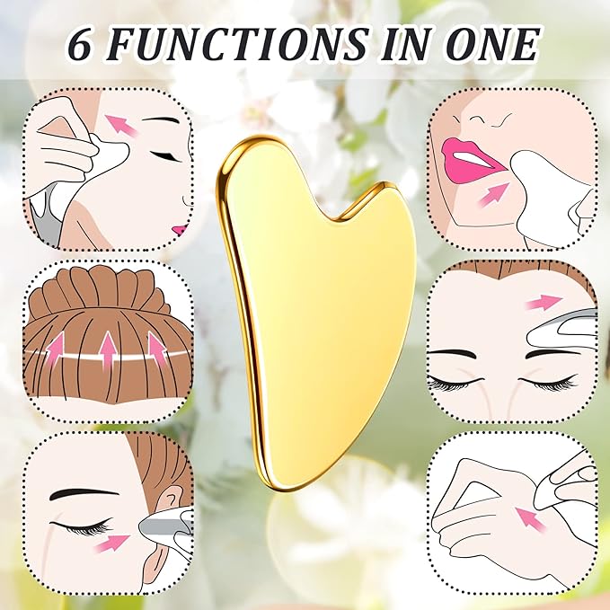 Nuanchu Stainless Steel Gua Sha Facial Tools Metal Guasha Tool for Face Body Jawline Shaper, Double Chin Reducer, Puffiness Reducing, Lymphatic Drainage Massager Skin Care Gift with Pouch(Gold)