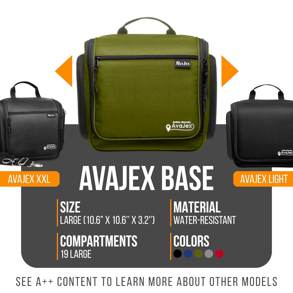 Travel Toiletry Bag for Men and Women - (10.6”x10.6”x3.2”) Large Hanging Toiletry Organizer - Waterproof Hygiene Bag with Metal XXL Swivel Hook, with Sturdy Zippers and 19 Compartments for Toiletries