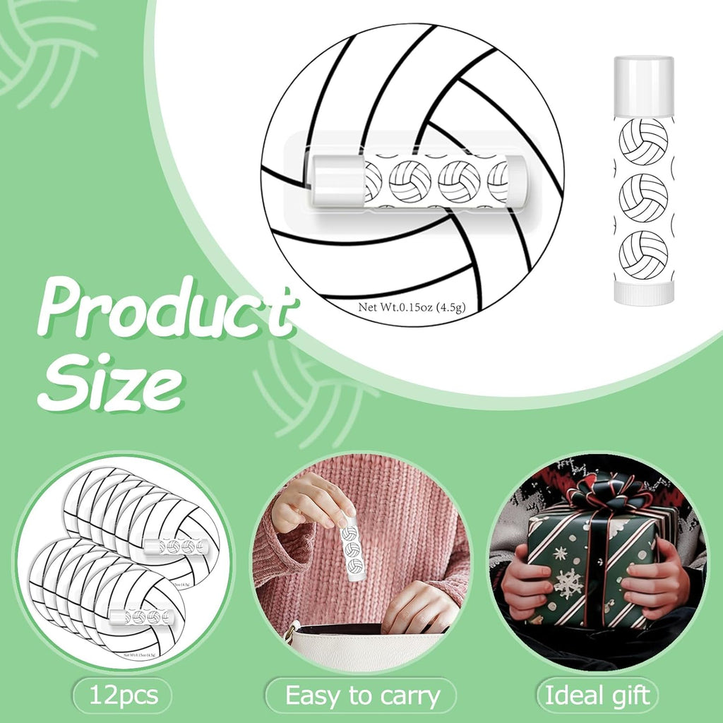 12 Pack Volleyball Lip Balm for Volleyball Theme Party Bulk Gifts,Beeswax Moisturizing Lip balm,Vanilla Flavor Plumping Chapstick for Volleyball Cheerleader Team Girls kids Men Women Sports Lovers