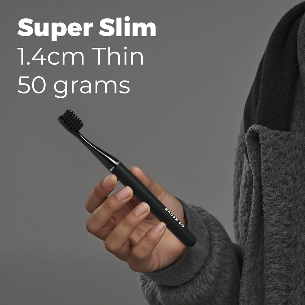 MIPOW Slim Pro i4 Electric Toothbrush Rechargeable Smart Ultra Sonic 3 Modes Magnetic Travel Case &Ceramic Dock, 60Day Long Battery Soft Bristles 2Heads IPX7 Waterproof,Color-(Black)