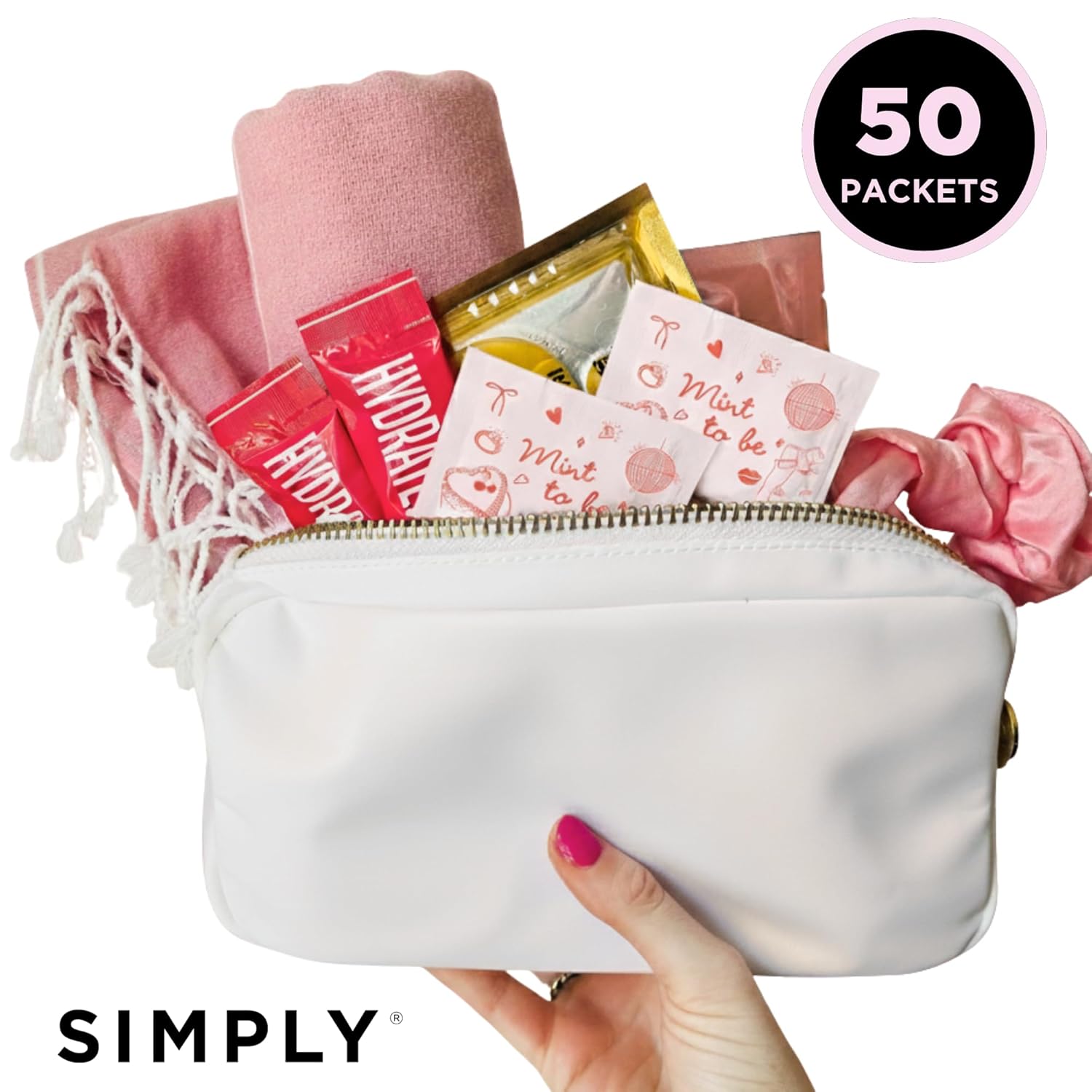 SIMPLY Peppermint "Mint to Be" Bachelorette Individually Wrapped Breath Mints in Bulk, 50 Packets (2 per Packet) | Wedding, Bridal Shower, Bachelorette, Party Favors