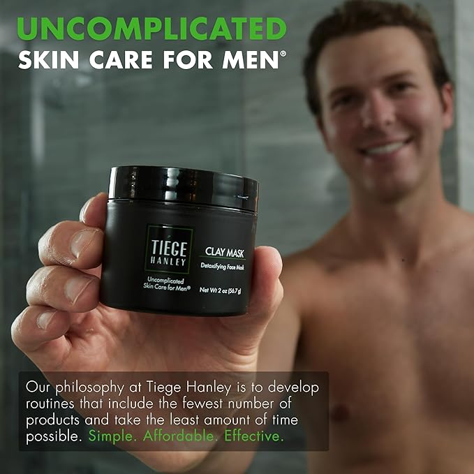 Tiege Hanley Detoxifying Facial Clay Mask for Men, Deep Pore Cleansing Charcoal Face Mask With Natural Kaolin Clay and Aloe, Absorbs Oil & Reduces Appearance of Pores, Men’s Skin Care, 2 Oz